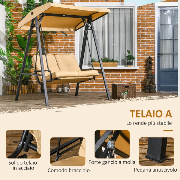 VivaGarden Dondolo da Giardino 2 Posti con Tettuccio Parasole in Acciaio/Poliestere Dimensioni 138x106x174 cm colore Beige