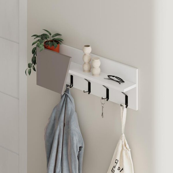 Mensola Appendiabiti da Parete 74x15,7x26 cm Attaccapanni Bianco e Beige Chiaro