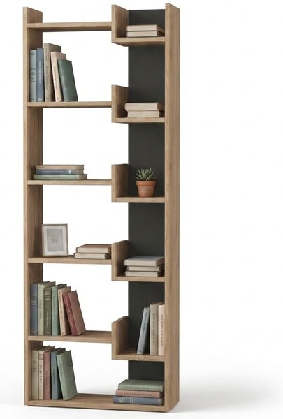 Libreria a 6 Ripiani 60,5x22x162,5 cm Scaffalatura Verticale Moderna Quercia e Antracite