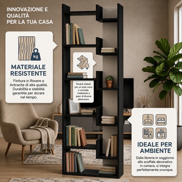Libreria a 6 Ripiani 60,5x22x162,5 cm Scaffalatura Verticale Moderna Antracite