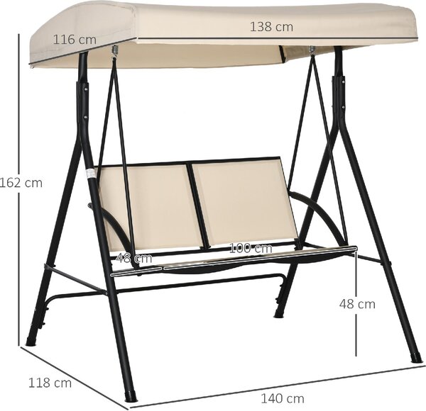 VivaGarden Dondolo da Giardino 2 Posti con Tettuccio Parasole in Acciaio/Poliestere Dimensioni 140x118x162 cm colore Beige