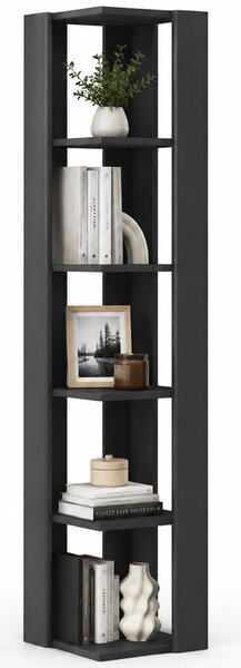 Libreria Angolare 34x34x161 cm Scaffale Salvaspazio 5 Ripiani in Legno Antracite