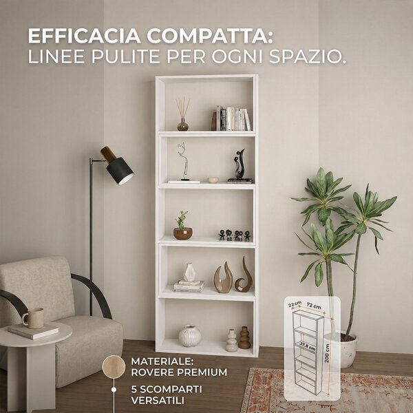 Libreria Modulare Apribile 72x22x200 cm Scaffale Libri Componibile in Legno Bianco