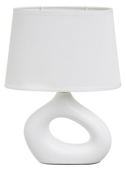 Lampada da tavolo in ceramica bianca con paralume in tessuto (altezza 30 cm) - Casa Selección