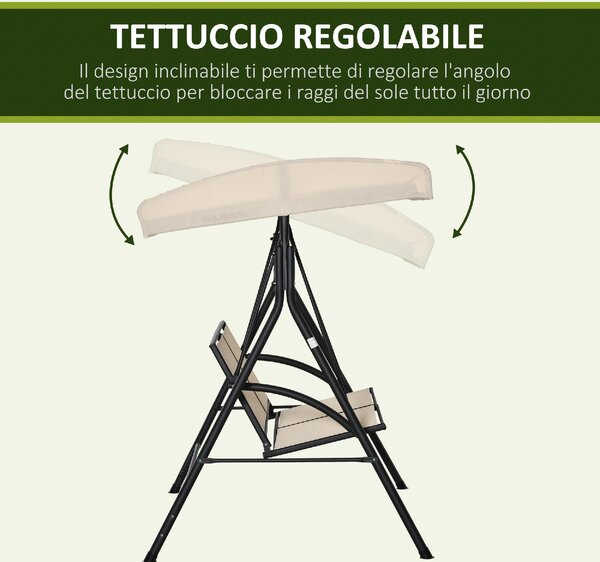 VivaGarden Dondolo da Giardino 2 Posti con Tettuccio Parasole in Acciaio/Poliestere Dimensioni 140x118x162 cm colore Beige