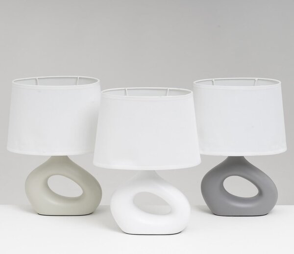 Lampada da tavolo in ceramica bianca e beige con paralume in tessuto (altezza 30 cm) - Casa Selección