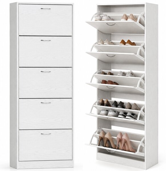 Scarpiera 5 Ripiani 63x24x170 cm Salvaspazio con Maniglia in Melamina Bianco
