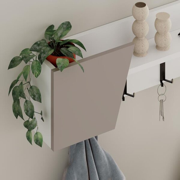 Mensola Appendiabiti da Parete 74x15,7x26 cm Attaccapanni Bianco e Beige Chiaro