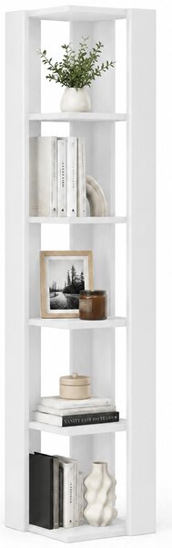 Libreria Angolare 34x34x161 cm Scaffale Salvaspazio 5 Ripiani in Legno Bianco