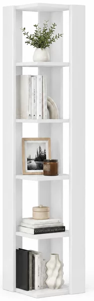 Libreria Angolare 34x34x161 cm Scaffale Salvaspazio 5 Ripiani in Legno Bianco