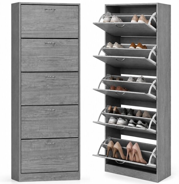 Scarpiera 5 Ripiani 63x24x170 cm Salvaspazio con Maniglia in Melamina Grigio