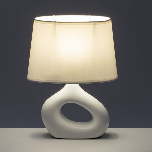 Lampada da tavolo in ceramica bianca con paralume in tessuto (altezza 30 cm) - Casa Selección