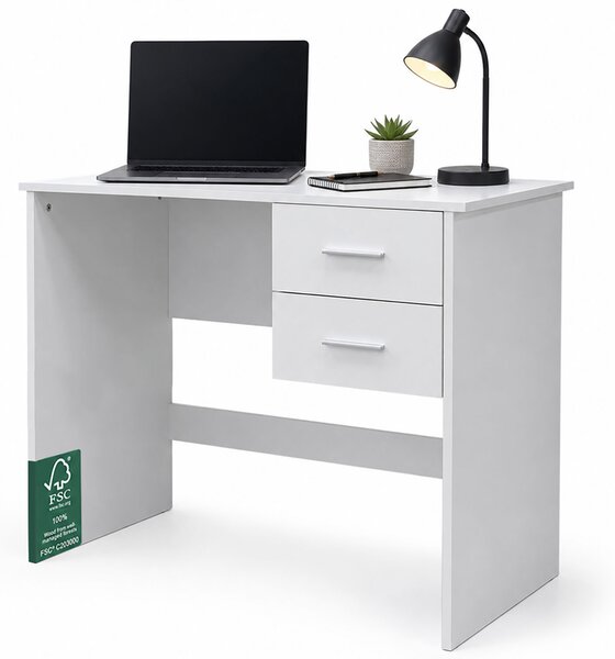 Scrivania da Ufficio Salvaspazio 90x48x75 cm con Cassetti in Melamina Bianco