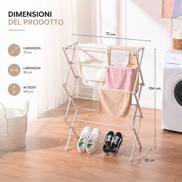 Stendibiancheria Pieghevole Salvaspazio 72x38x104 cm da Esterno e Interno Bianco