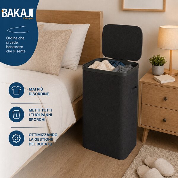 Cesto Biancheria Sporca 42x32x67cm Sacco Estraibile Portabiancheria 105L Nero