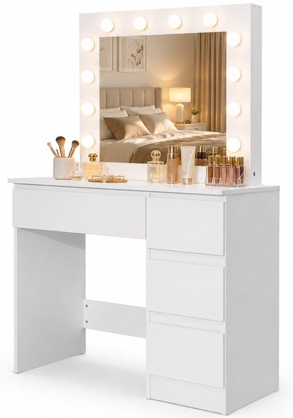 Toeletta Trucco 94x43x140 cm Postazione Makeup 12 Luci LED e Cassetti Bianco