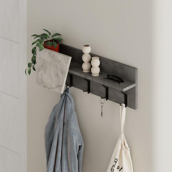 Mensola Appendiabiti da Parete 74x15,7x 26 cm Attaccapanni Salvaspazio Grigio Retrò