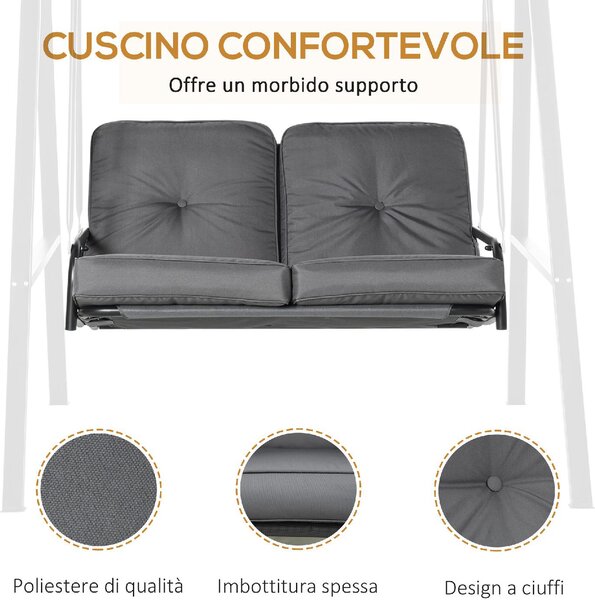 VivaGarden Dondolo da Giardino 2 Posti con Tettuccio Parasole in Acciaio/Poliestere Dimensioni 144x117x173 cm colore Grigio