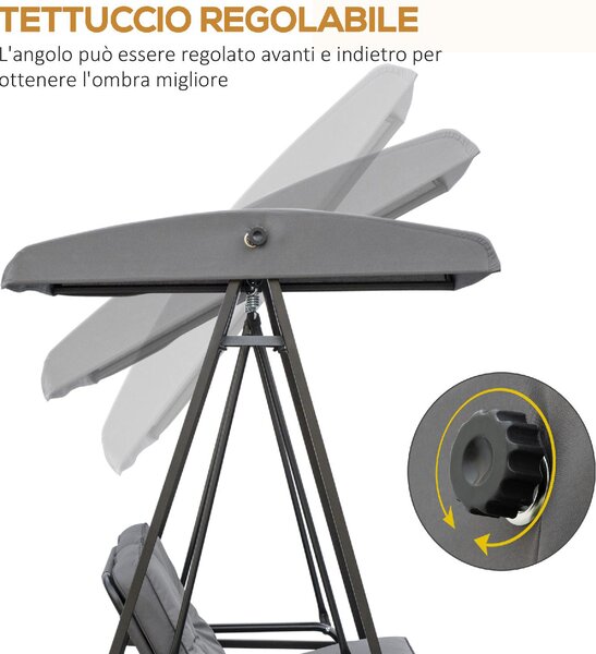 VivaGarden Dondolo da Giardino 2 Posti con Tettuccio Parasole in Acciaio/Poliestere Dimensioni 144x117x173 cm colore Grigio