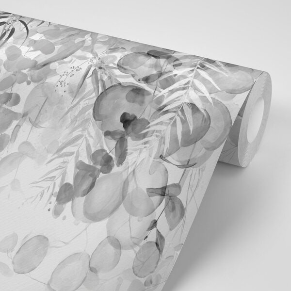 Carta da parati – Foglie Delicate in Bianco e Nero