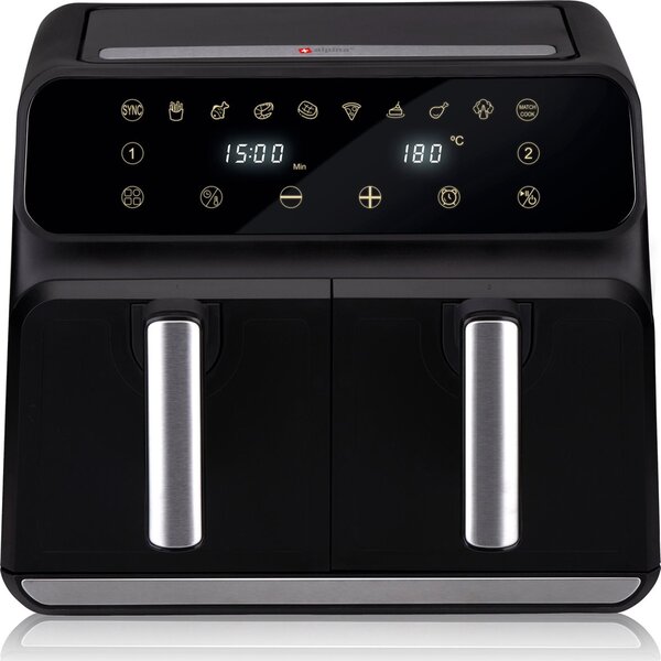 Double Air Fryer Friggitrice Aria Calda Doppio Cestello 8L Display Digitale 1700W Sync Finish Nero