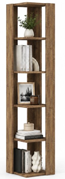 Libreria Angolare 34x34x161 cm Scaffale Salvaspazio 5 Ripiani in Legno Rovere