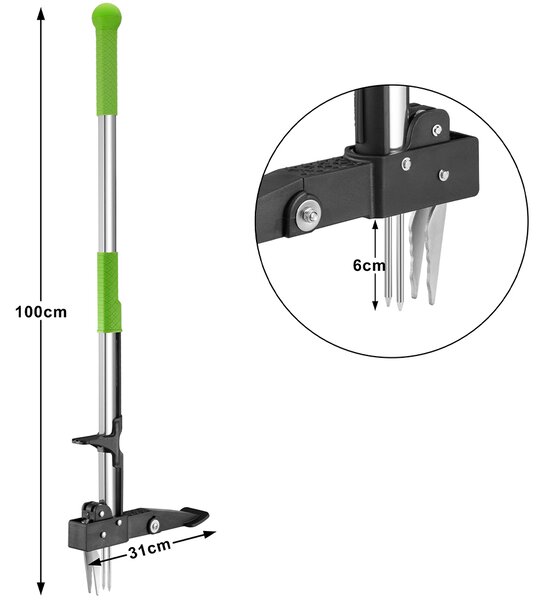 Estrattore per Erbacce con Artigli e Pedale per Giardino in Acciaio Inox Verde