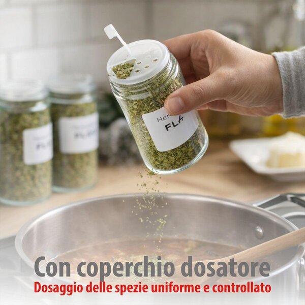 Set 12 Barattoli Portaspezie con Dosatore e Etichette Organizer da Cucina in Vetro e Bambù