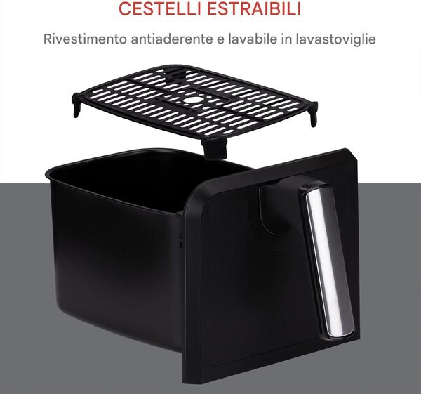 Double Air Fryer Friggitrice Aria Calda Doppio Cestello 8L Display Digitale 1700W Sync Finish Nero