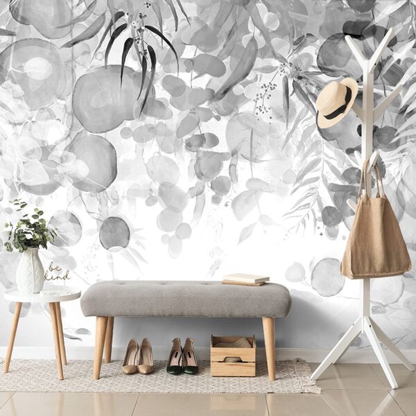 Carta da parati – Foglie Delicate in Bianco e Nero