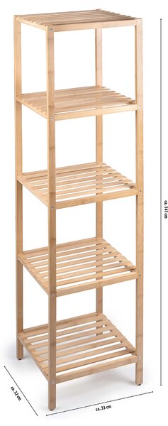 Scaffale a Colonna da Bagno 32x33x141 cm Armadio Organizer a 5 Ripiani in Legno Bambù