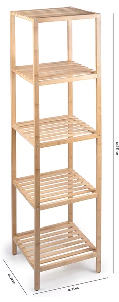 Scaffale a Colonna da Bagno 32x33x141 cm Armadio Organizer a 5 Ripiani in Legno Bambù