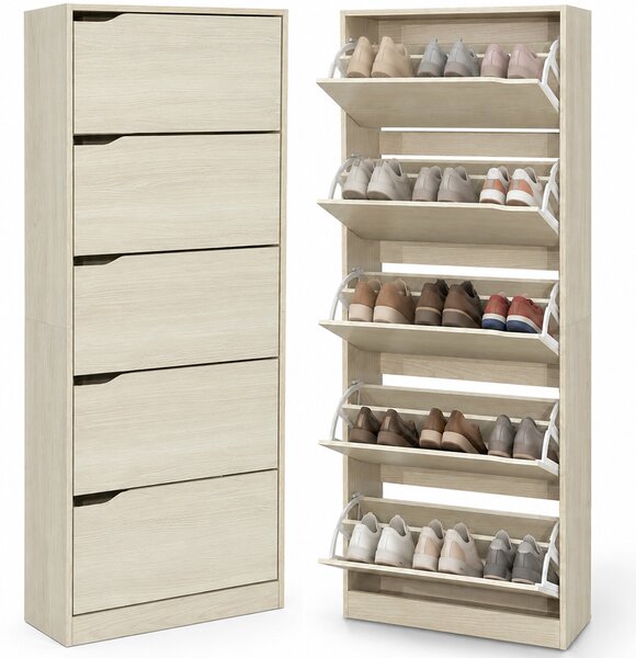 Scarpiera 5 Ripiani 63x24x170 cm Salvaspazio con Maniglia in Melamina Olmo