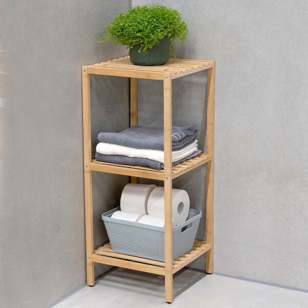 Scaffale a Colonna da Bagno 33x32x77,5 cm Armadio Organizer 3 Ripiani in Legno Bambù
