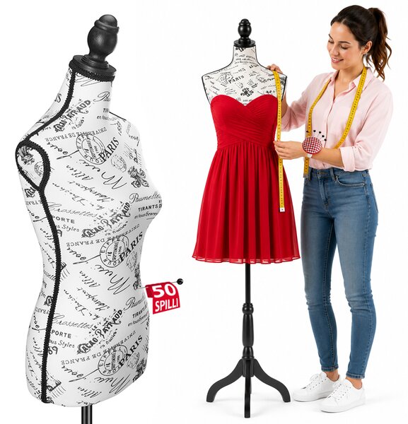 Manichino Sartoriale Femminile con 50 Spilli Modello Paris Sartoria Donna in Schiuma PE Bianco e Nero