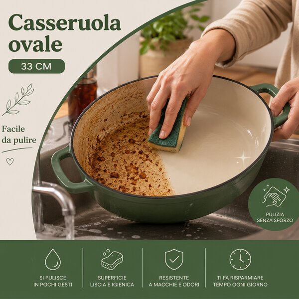 Casseruola Pesante Ø33 cm Pentola Olandese in Ghisa Conservazione Calore Verde