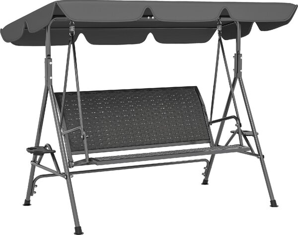 VivaGarden Dondolo da Giardino 3 Posti con Tettuccio Parasole e Portabicchieri in Acciaio/Poliestere/Rattan PE Dimensioni 204x112x150 cm colore Gri