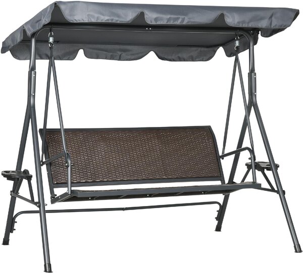 VivaGarden Dondolo da Giardino 3 Posti con Tettuccio Parasole e Portabicchieri in Acciaio/Poliestere/Rattan PE Dimensioni 204x112x150 cm colore Gri