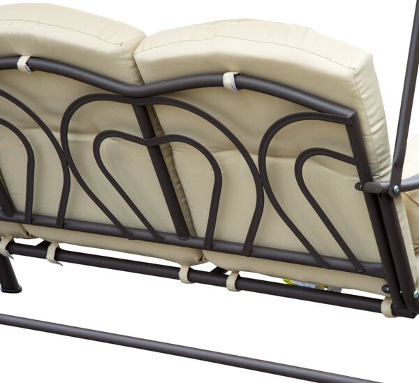VivaGarden Dondolo da Giardino 3 Posti con Tettuccio Parasole e Portabicchieri in Metallo/Poliestere Dimensioni 280x120x172 cm colore Beige