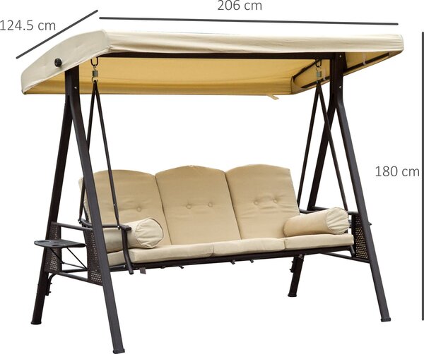 VivaGarden Dondolo da Giardino 3 Posti con Tettuccio Parasole e Portabicchieri in Metallo/Poliestere Dimensioni 280x120x172 cm colore Beige
