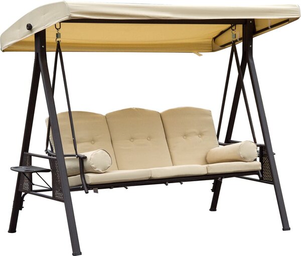 VivaGarden Dondolo da Giardino 3 Posti con Tettuccio Parasole e Portabicchieri in Metallo/Poliestere Dimensioni 280x120x172 cm colore Beige