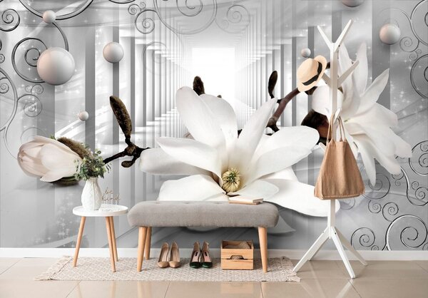 Carta da parati – Magnolia con Sfondo Astratto