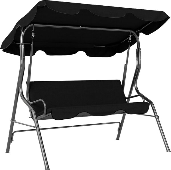 VivaGarden Dondolo da Giardino 3 Posti con Tettuccio Parasole in Acciaio/Poliestere Dimensioni 170x110x153 cm colore Nero