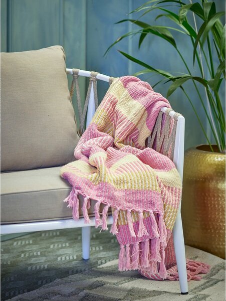 Coperta gialla e rosa in cotone riciclato 130x160 cm Isnel – Bloomingville