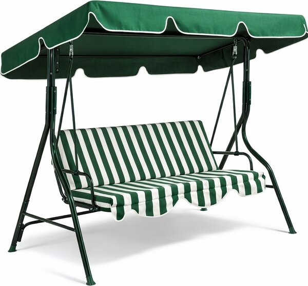 Giardini del Re Dondolo da Giardino 3 Posti con Tettuccio Parasole in Acciaio Dimensioni 170x110x153 cm colore Verde