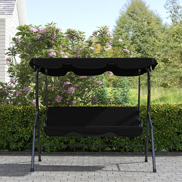 VivaGarden Dondolo da Giardino 3 Posti con Tettuccio Parasole in Acciaio/Poliestere Dimensioni 170x110x153 cm colore Nero