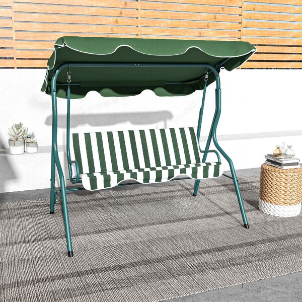 VivaGarden Dondolo da Giardino 3 Posti con Tettuccio Parasole in Acciaio/Poliestere Dimensioni 170x110x153 cm colore Verde/Bianco