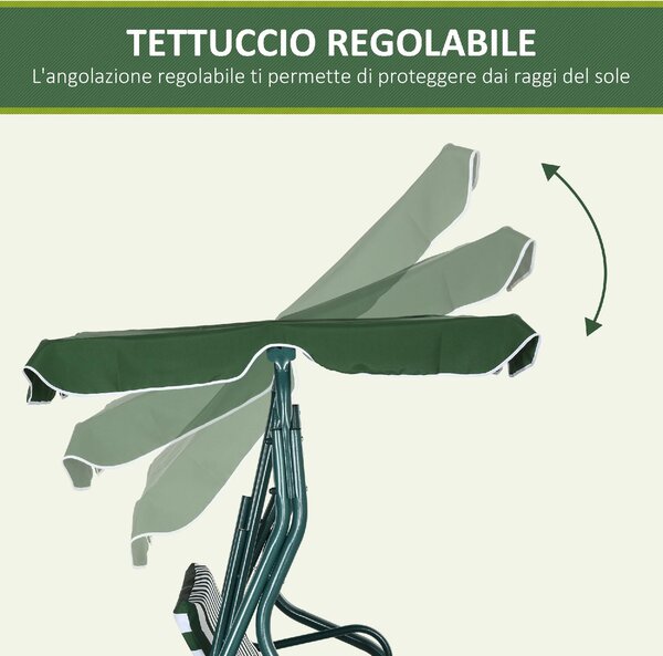 VivaGarden Dondolo da Giardino 3 Posti con Tettuccio Parasole in Acciaio/Poliestere Dimensioni 170x110x153 cm colore Verde/Bianco