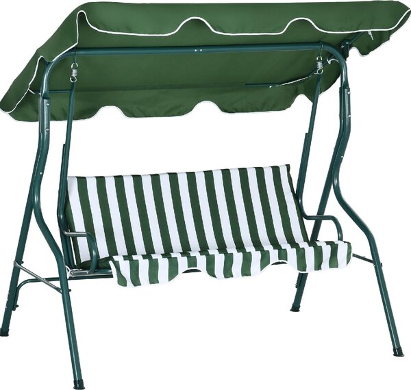 VivaGarden Dondolo da Giardino 3 Posti con Tettuccio Parasole in Acciaio/Poliestere Dimensioni 170x110x153 cm colore Verde/Bianco