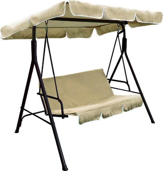VivaGarden Dondolo da Giardino 3 Posti con Tettuccio Parasole in Acciaio/Poliestere Dimensioni 170x115x153 cm colore Marrone